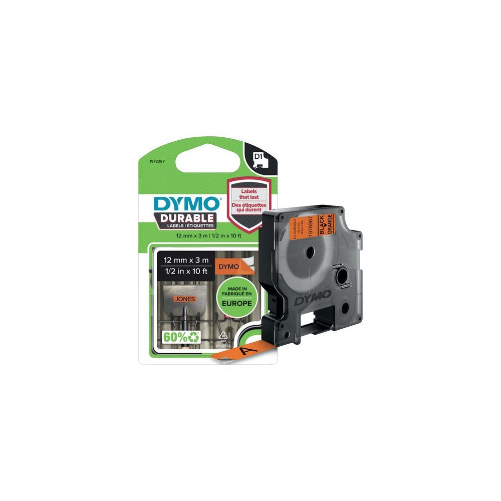 DYMO Tape DYMO Durable D1 12mm svart på ora.