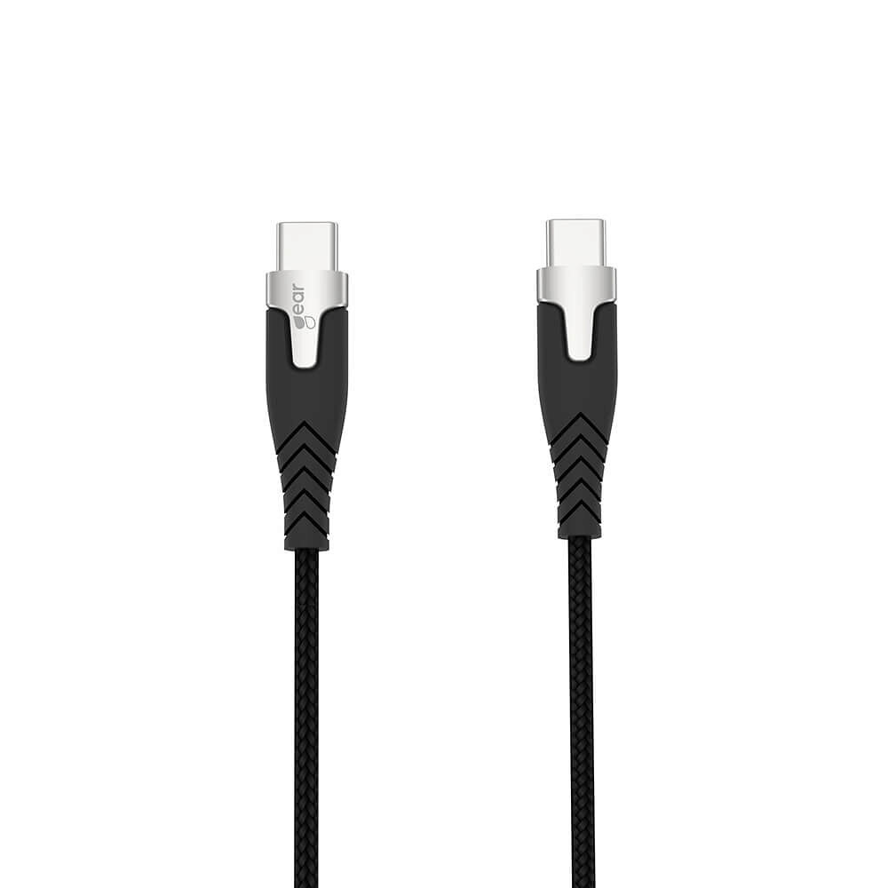 GEAR Laddkabel PRO USB-C till USB-C 2.0 1.5m Svart Kevlarkabel med Metallkopplingar