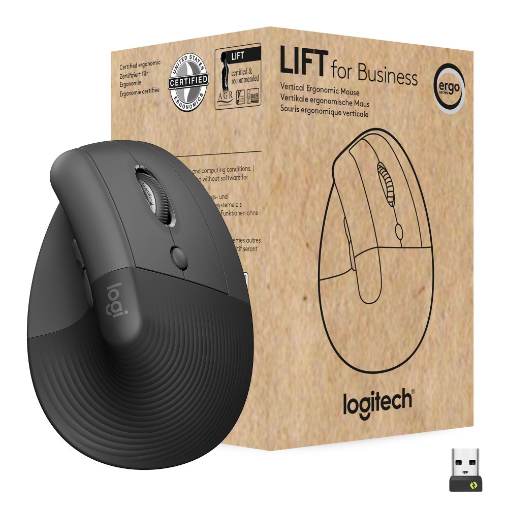 Logitech Logitech Lift for Business datormöss högerhand Trådlös RF + Bluetooth Optisk 4000 DPI