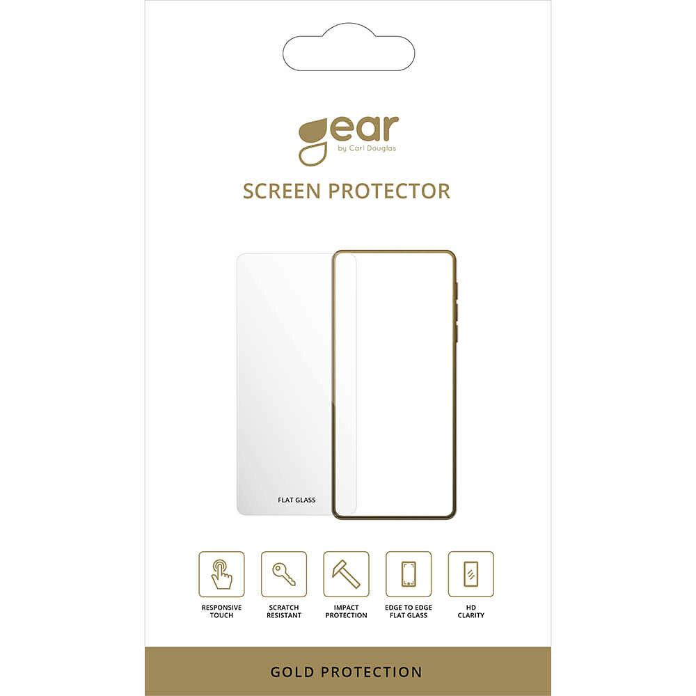 GEAR Glass Prot. Flat Case Friendly 2.5D GOLD iPhone 15/16