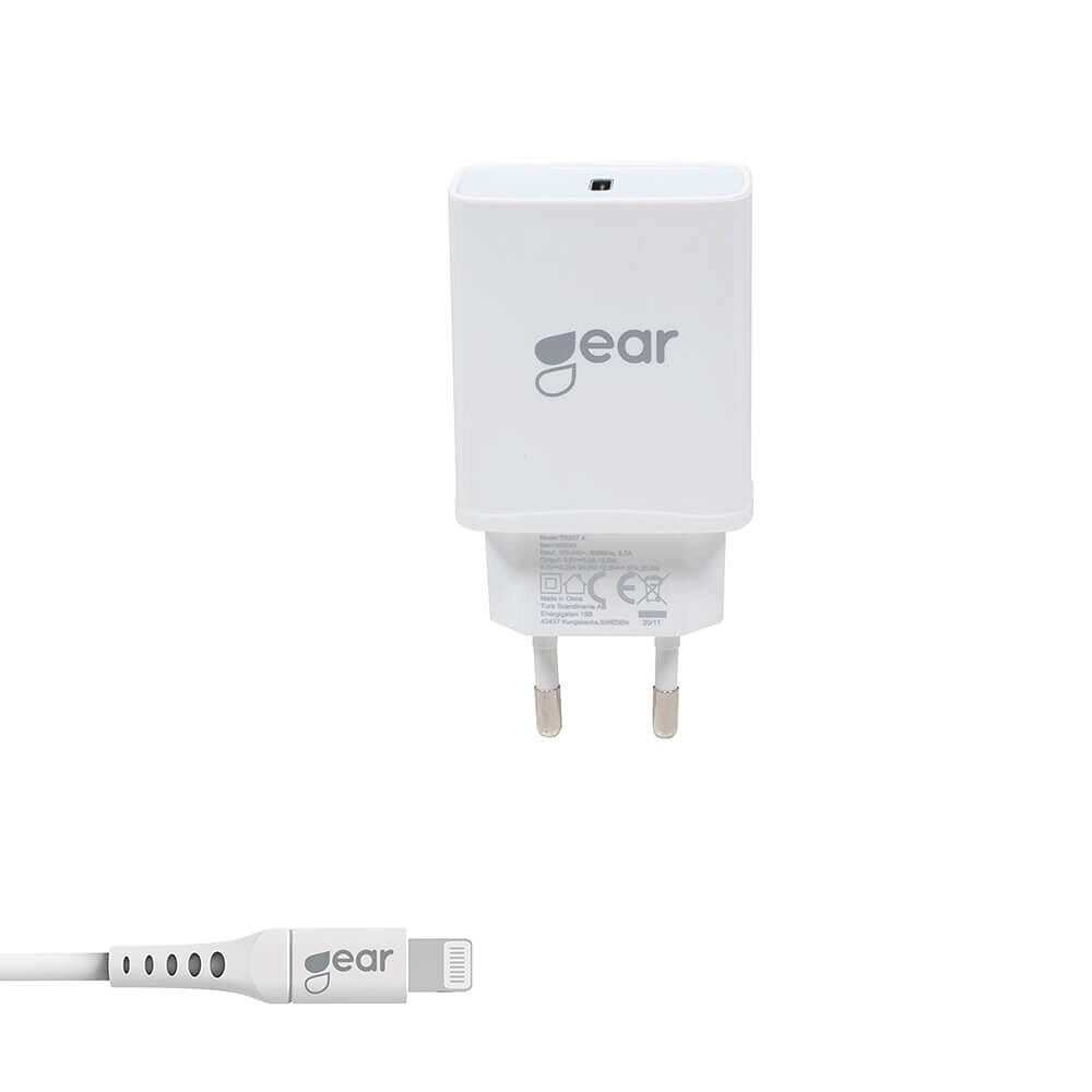 GEAR Laddare 220V 1xUSB-C PD 20W Kabel Lightning till USB-C MFI C94