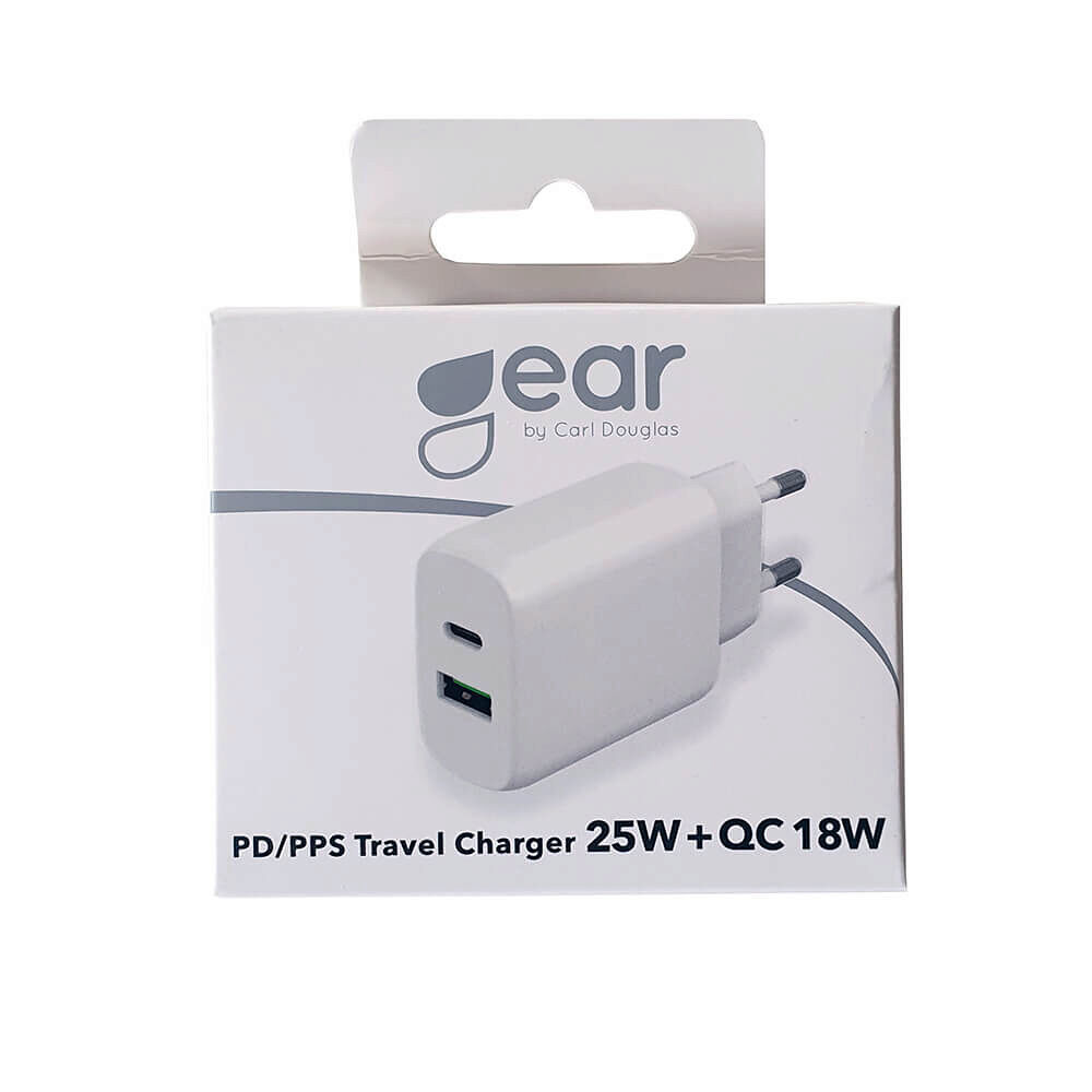 GEAR Charger 220V 1xUSB-C + 1xUSB-A PD/PPS 25W + 18W QC White