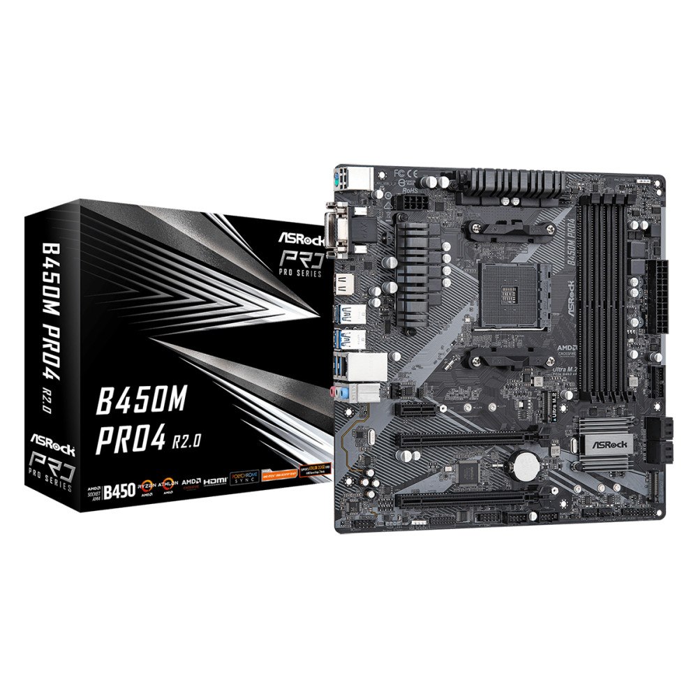 ASRock Asrock B450M Pro4 R2.0 AMD B450 Uttag AM4 micro ATX