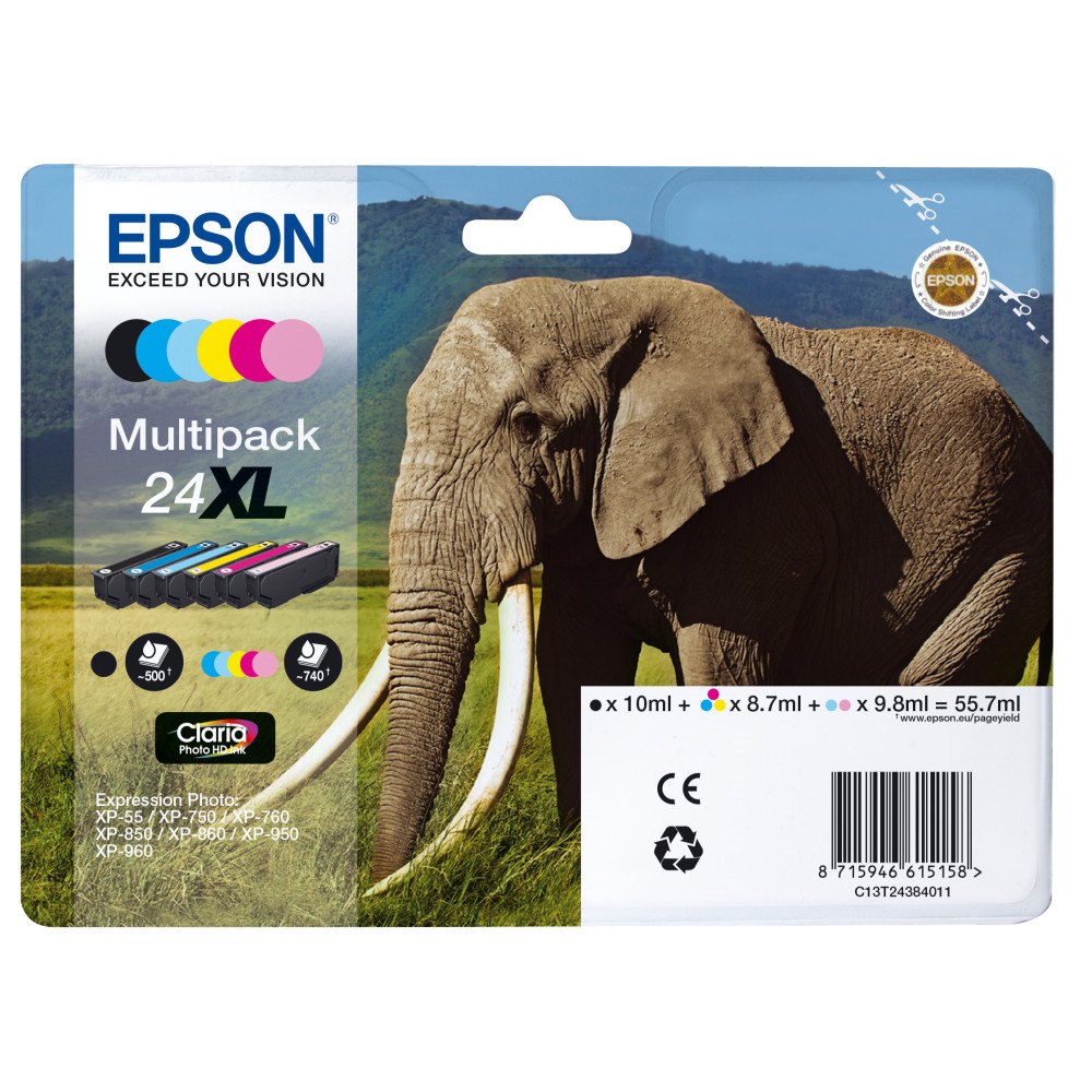EPSON Epson Elephant Multipack 6-colours 24XL Claria Photo HD Ink