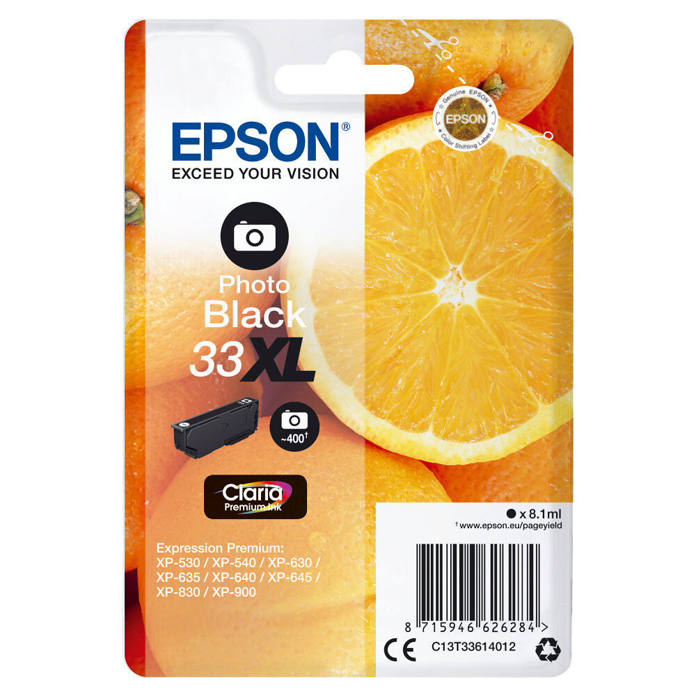 EPSON Epson Oranges Singlepack Photo Black 33XL Claria Premium Ink