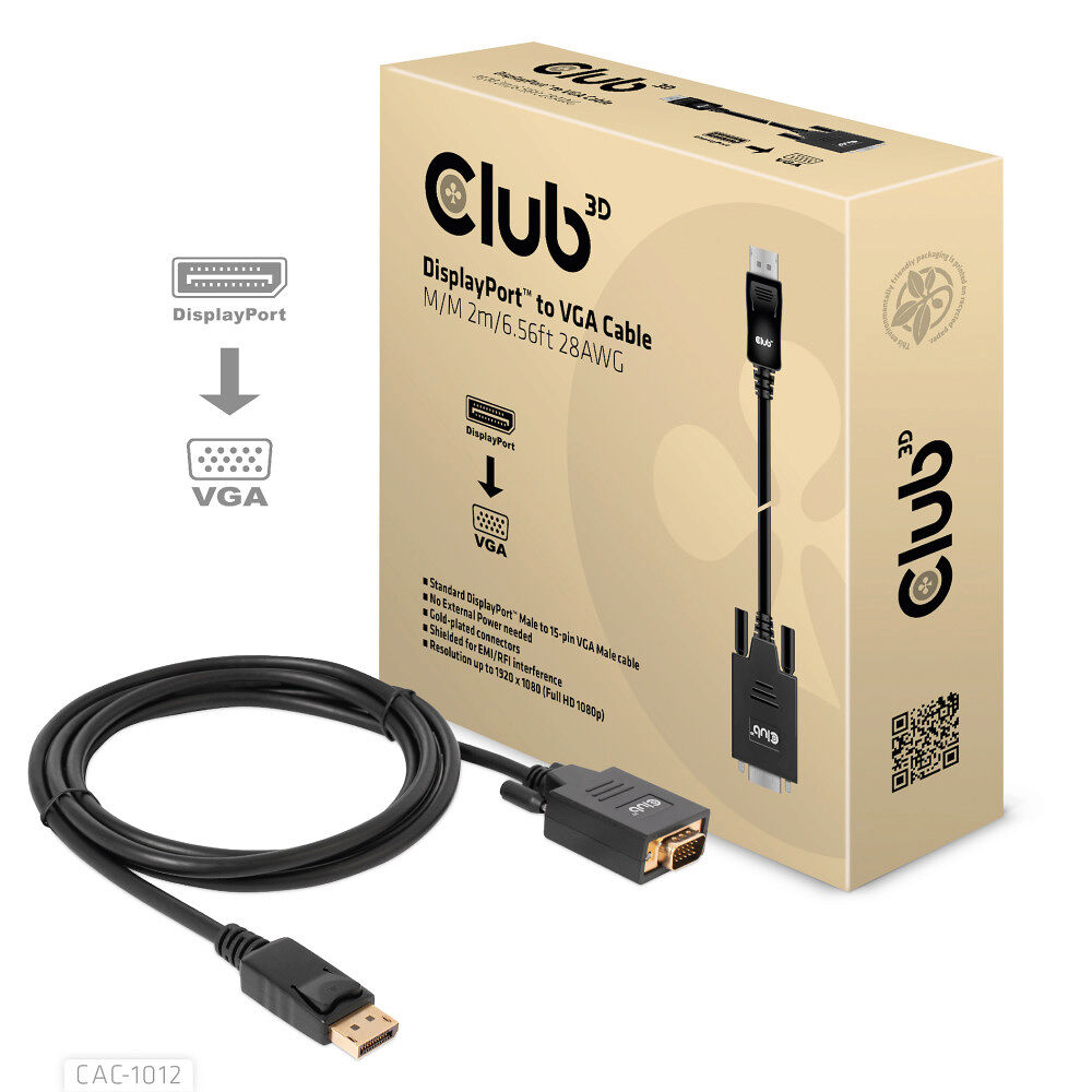 Club 3D Club 3D - videoadapterkabel - DisplayPort till HD-15 (VGA) - 2 m