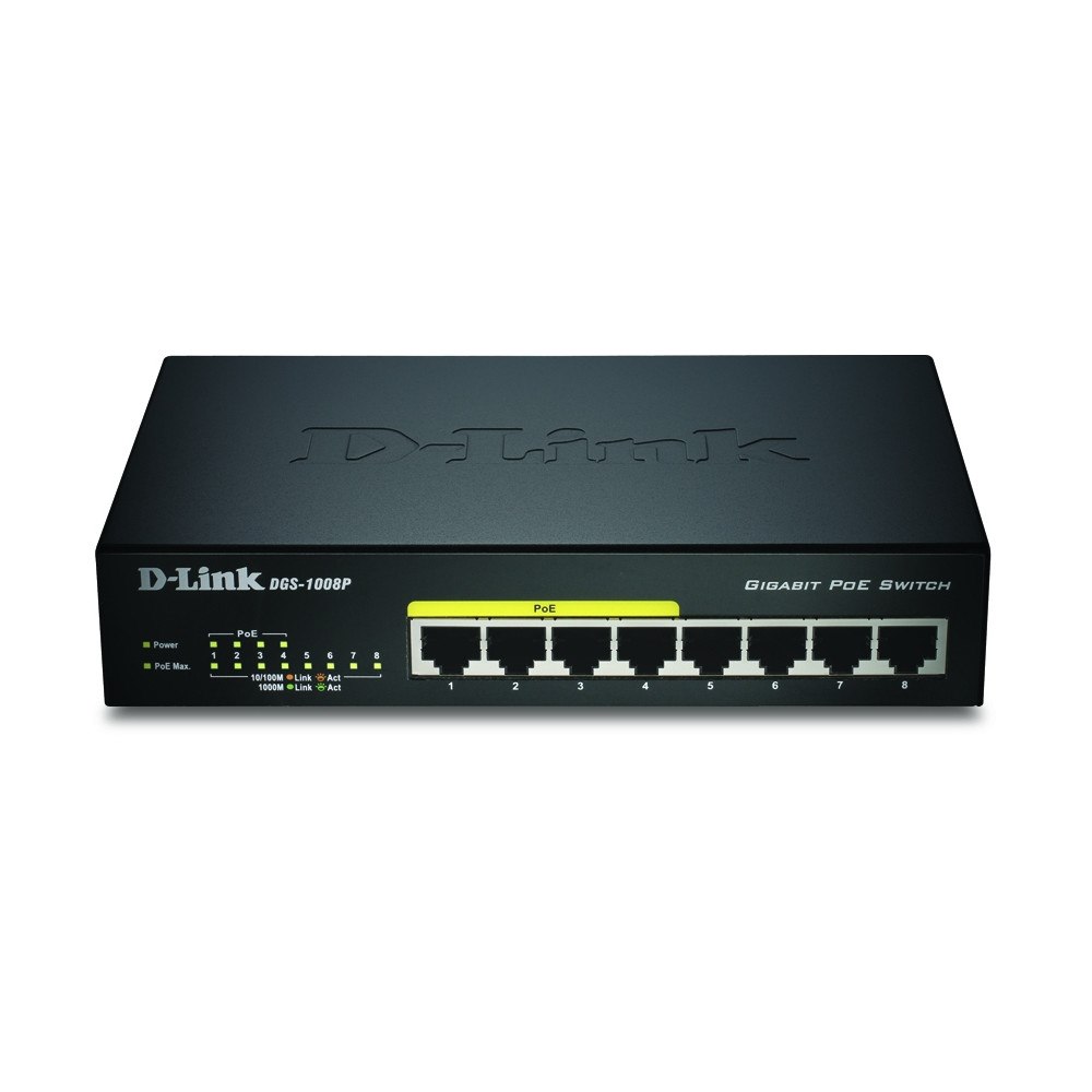 D-Link D-Link DGS-1008P/E nätverksswitchar Ohanterad L2 Strömförsörjning via Ethernet (PoE) stöd Svart