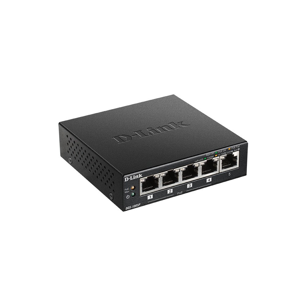 D-Link D-Link DGS-1005P Ohanterad L2 Gigabit Ethernet (10/100/1000) Strömförsörjning via Ethernet (PoE) stöd Svart