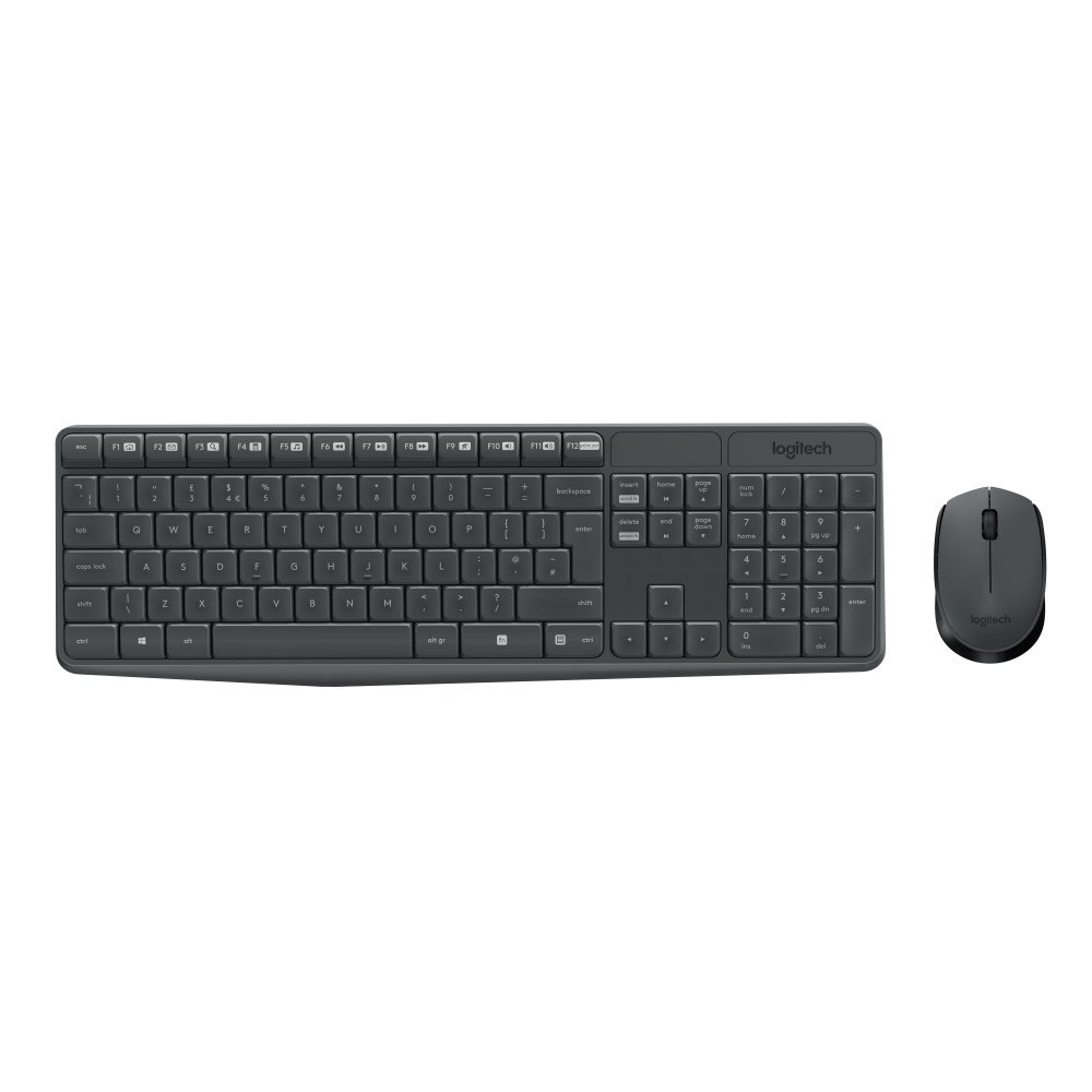 Logitech Logitech MK235 tangentbord Mus inkluderad USB QWERTY Amerikanskt internationellt Grå