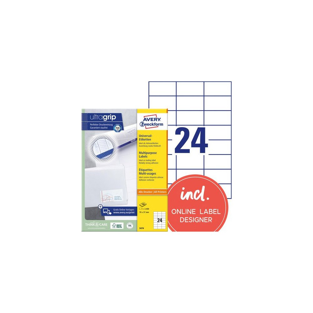 AVERY Etikett AVERY 70x37mm 2400/fp