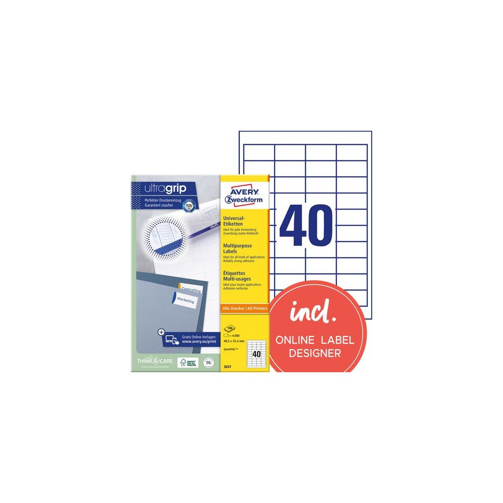 AVERY Etikett AVERY 48,5x25,4mm 4000/fp