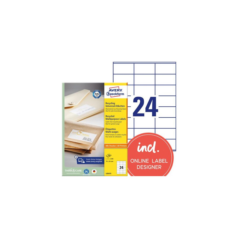 AVERY Etikett AVERY återv. 70x36mm 2400/fp