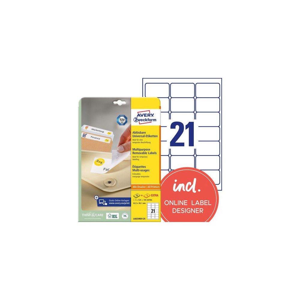 AVERY Etikett AVERY avtagb 63,5x38,1mm 630/fp