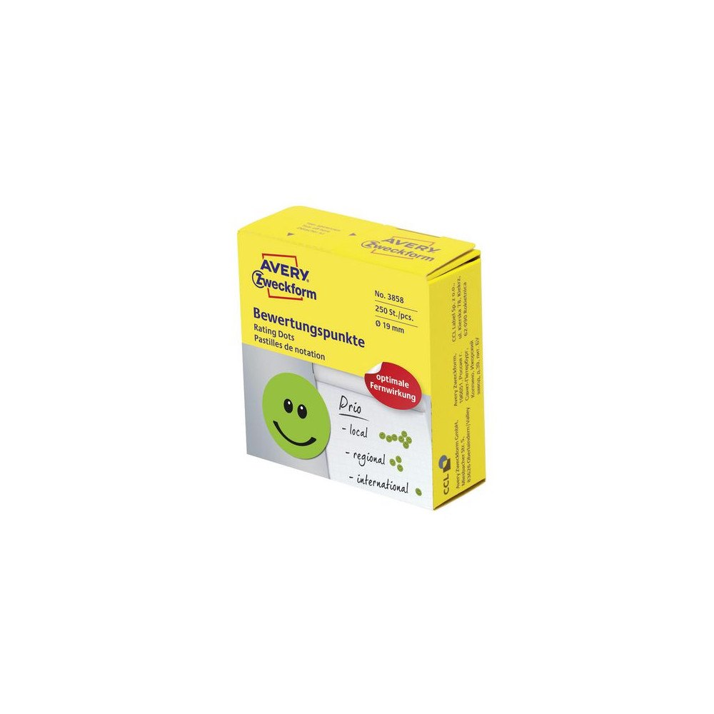 AVERY Etikett AVERY smiley 19mm grön 250/fp