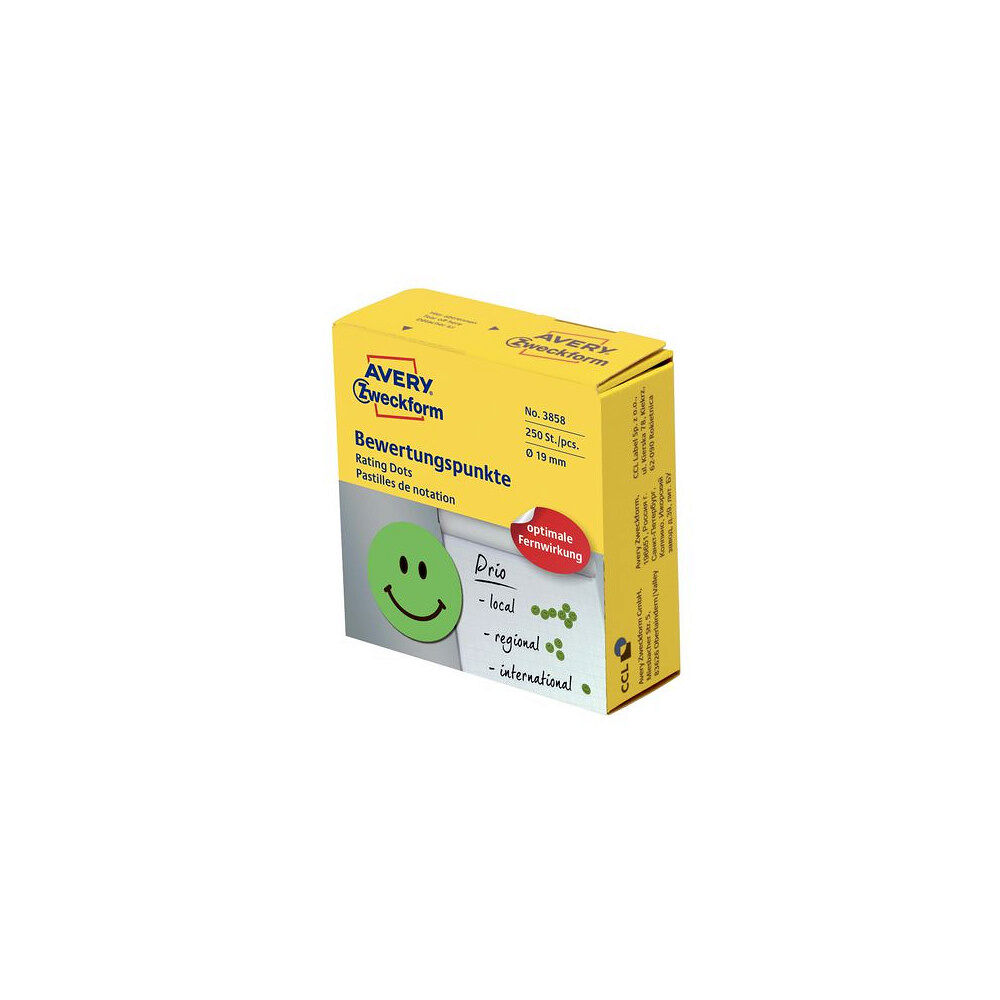 AVERY Etikett AVERY smiley 19mm grön 250/fp