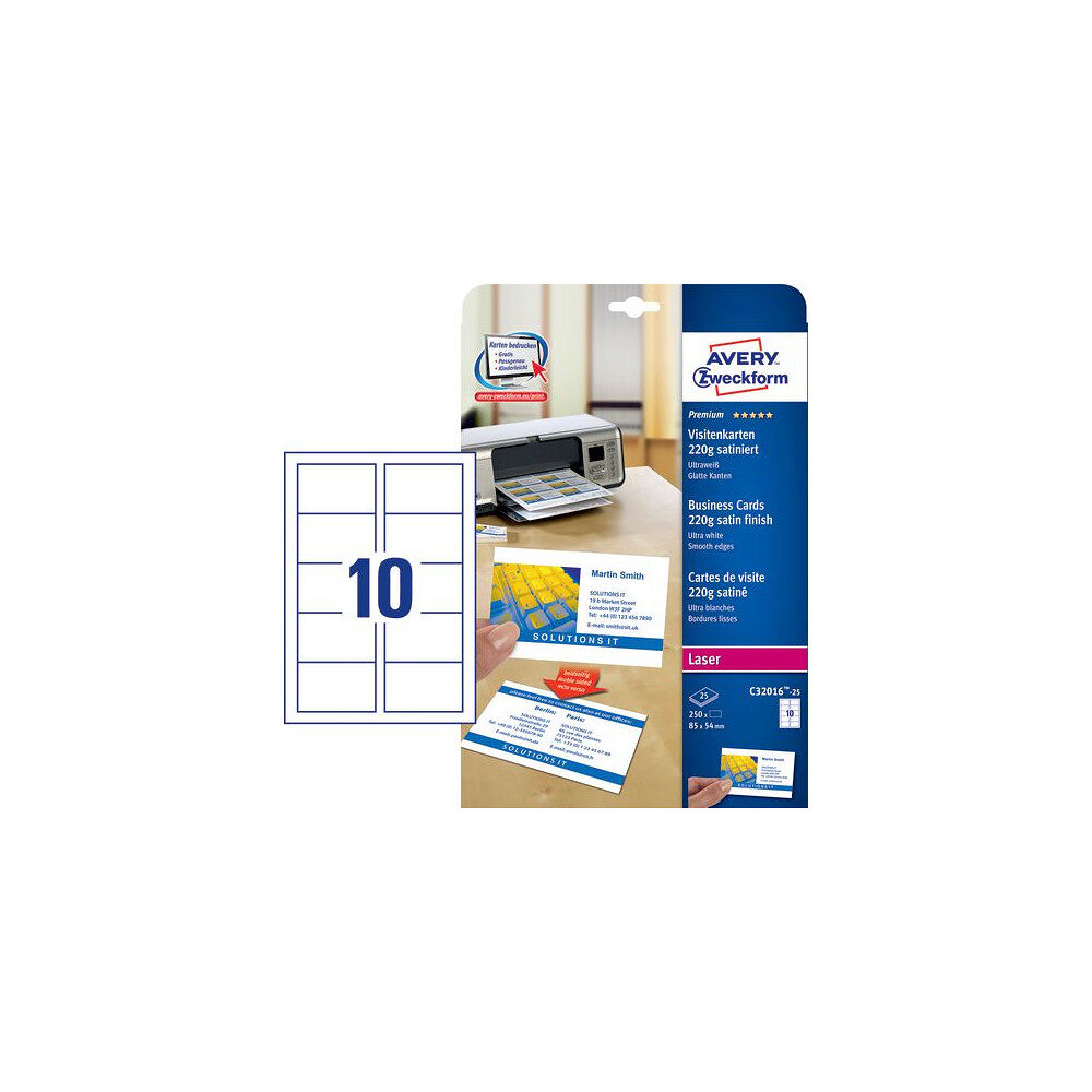 AVERY Visitkort AVERY laser 85x54 satin 250/fp
