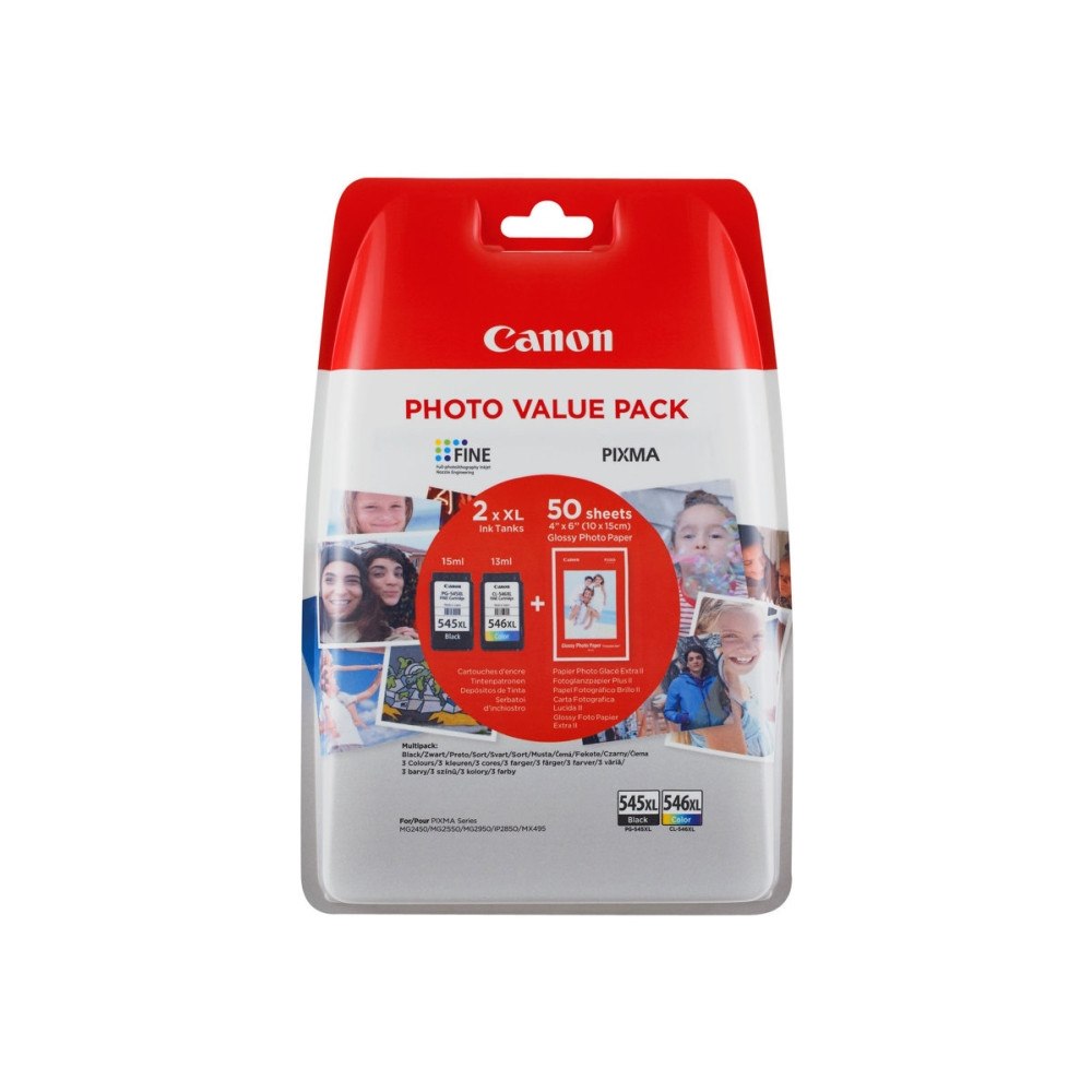 CANON Canon PG-545 XL/CL-546XL Photo Value Pack - 2-pack - Lång livslängd - svart, färg (cyan, magenta, gul) - original - 50 a...