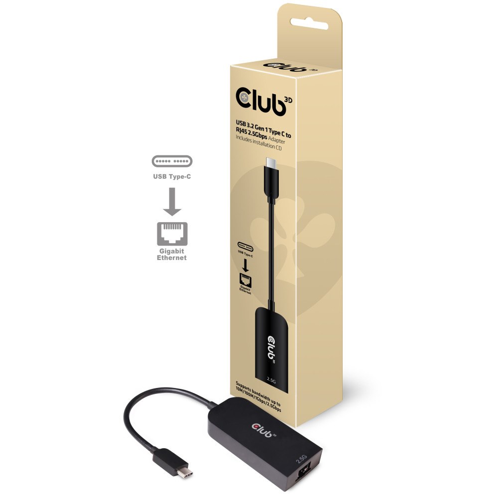 Club 3D CLUB3D CAC-1520 kabelomvandlare (hane/hona) USB C Ethernet Svart