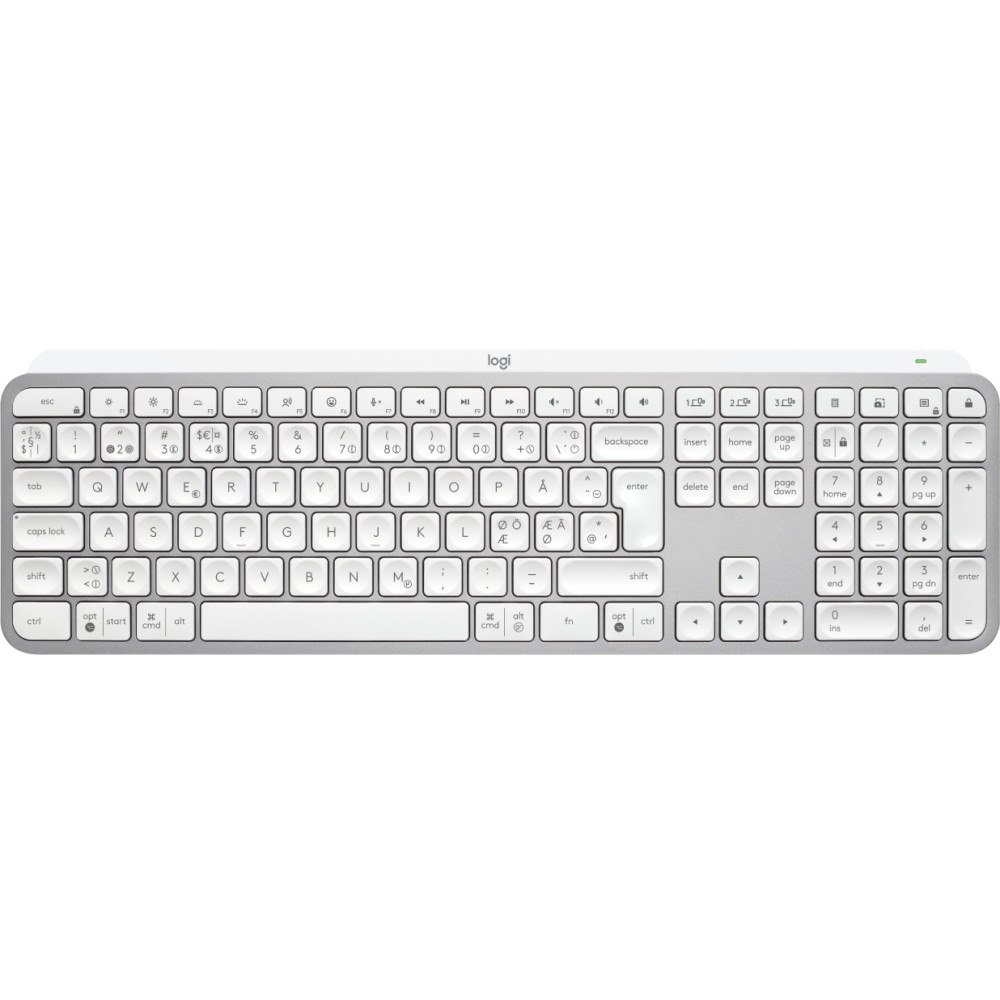 Logitech Logitech MX Keys S tangentbord Trådlös RF + Bluetooth QWERTY Dansk, Finsk, Norsk, Svensk Gjuten aluminium, Vit