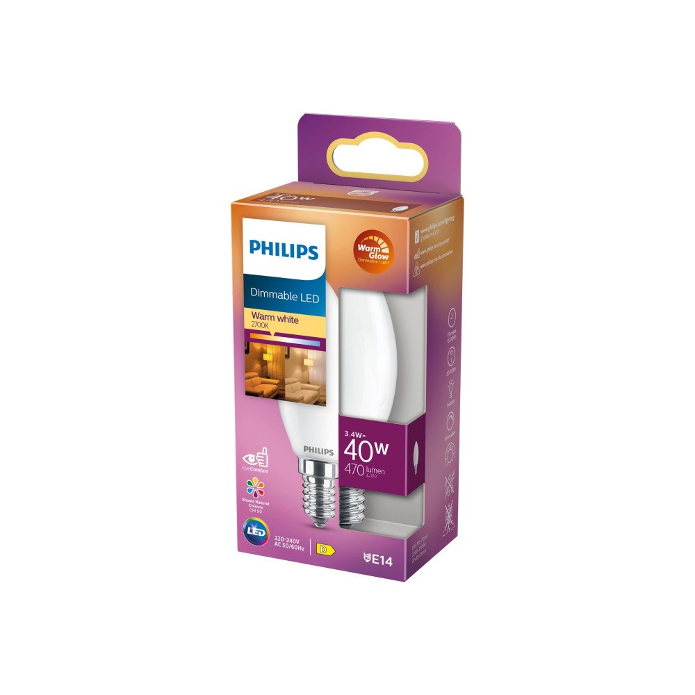 Philips Philips - LED-glödlampa - form: B35 - glaserad finish - E14 - 3.4 W - varmt vitt ljus - 2200-2700 K