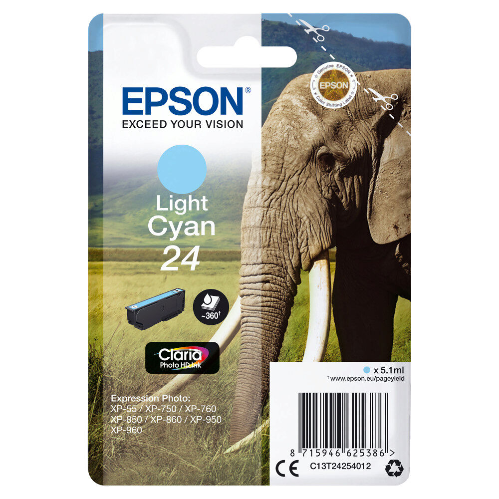 EPSON Epson Elephant Enpack ljus cyan 24 Claria Photo HD-bläck