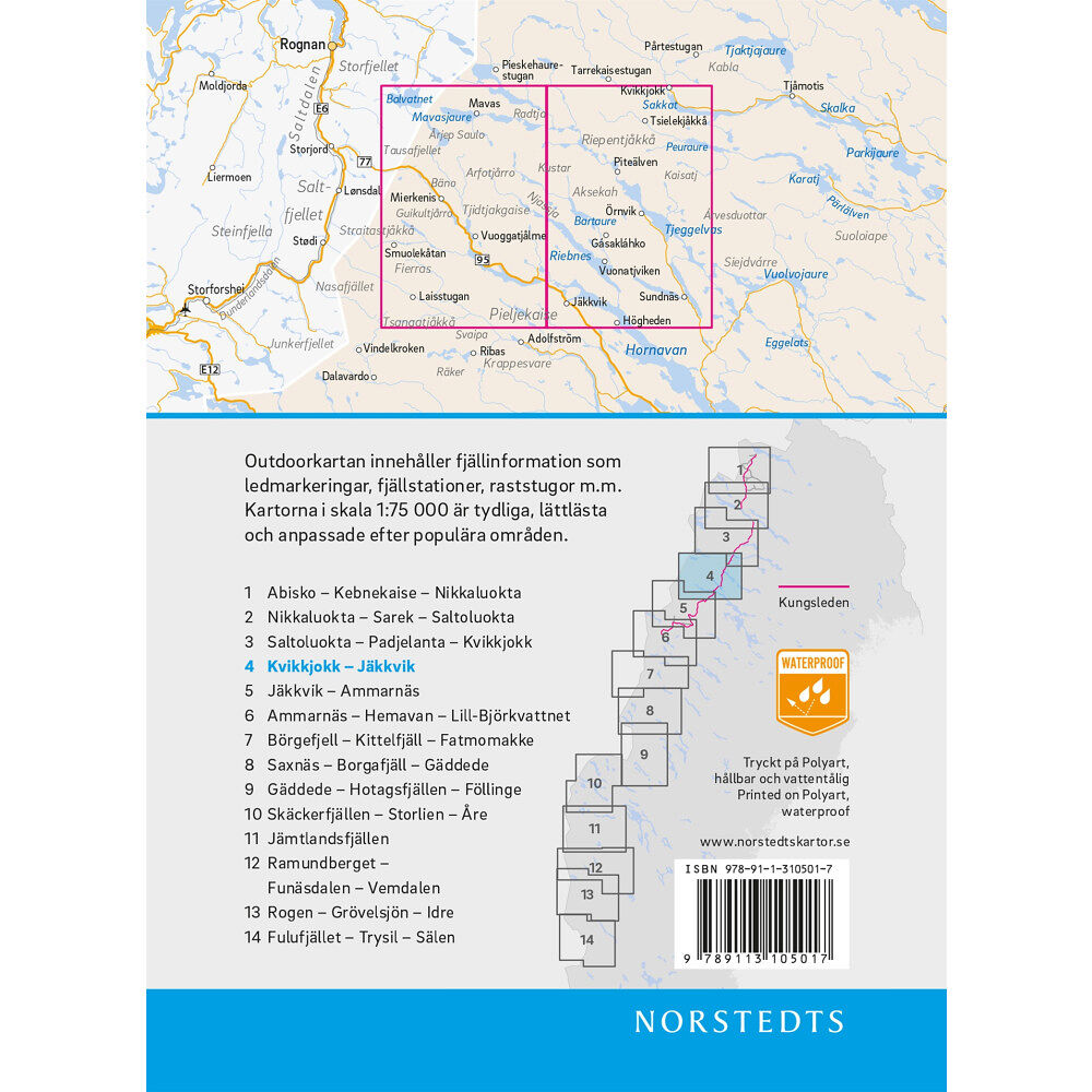 NORSTEDTS Outdoorkartan Kvikkjokk Jäkkvik : Blad 4 Skala 1:75 000