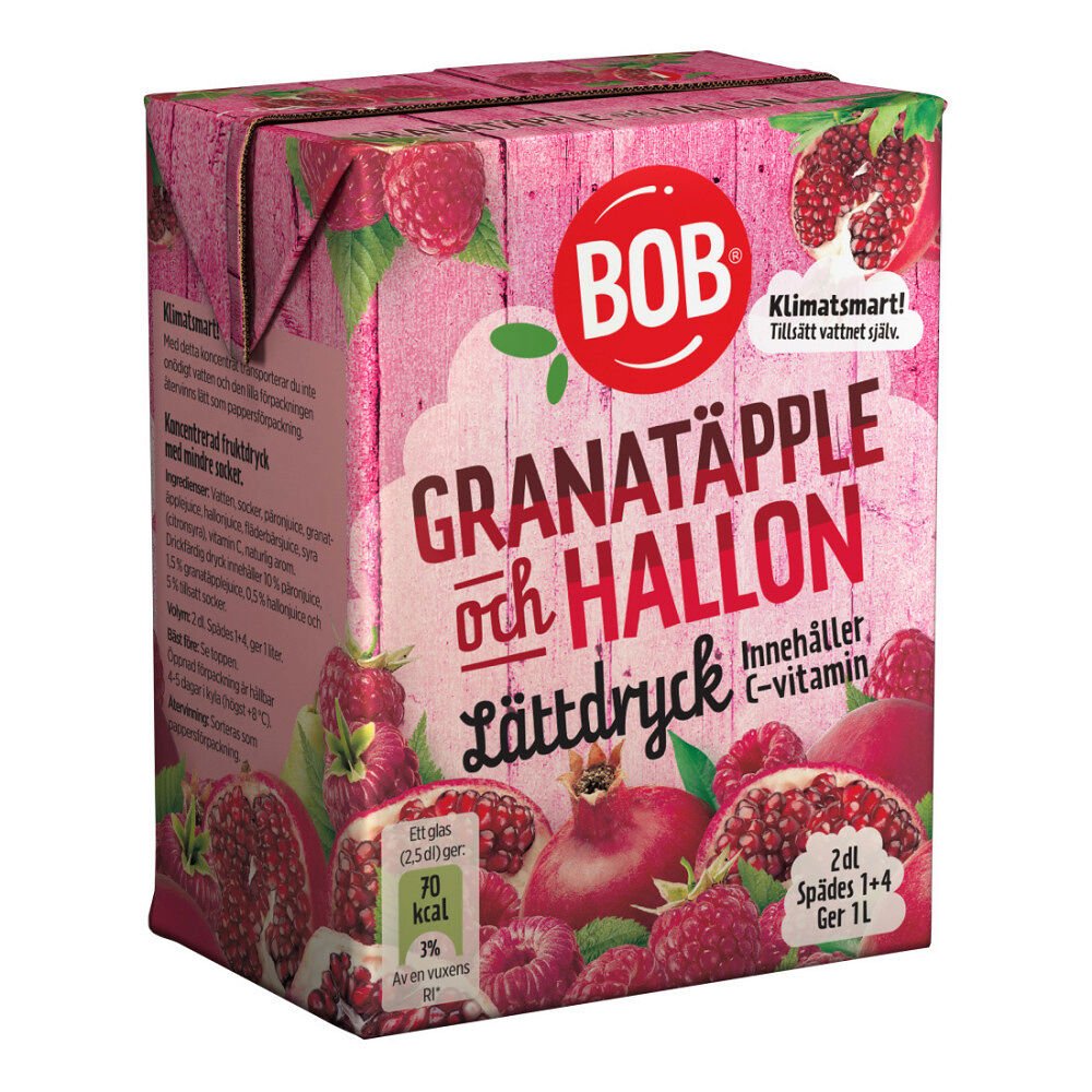 BOB Lättdryck Granatäpple & Hallon 2 dl