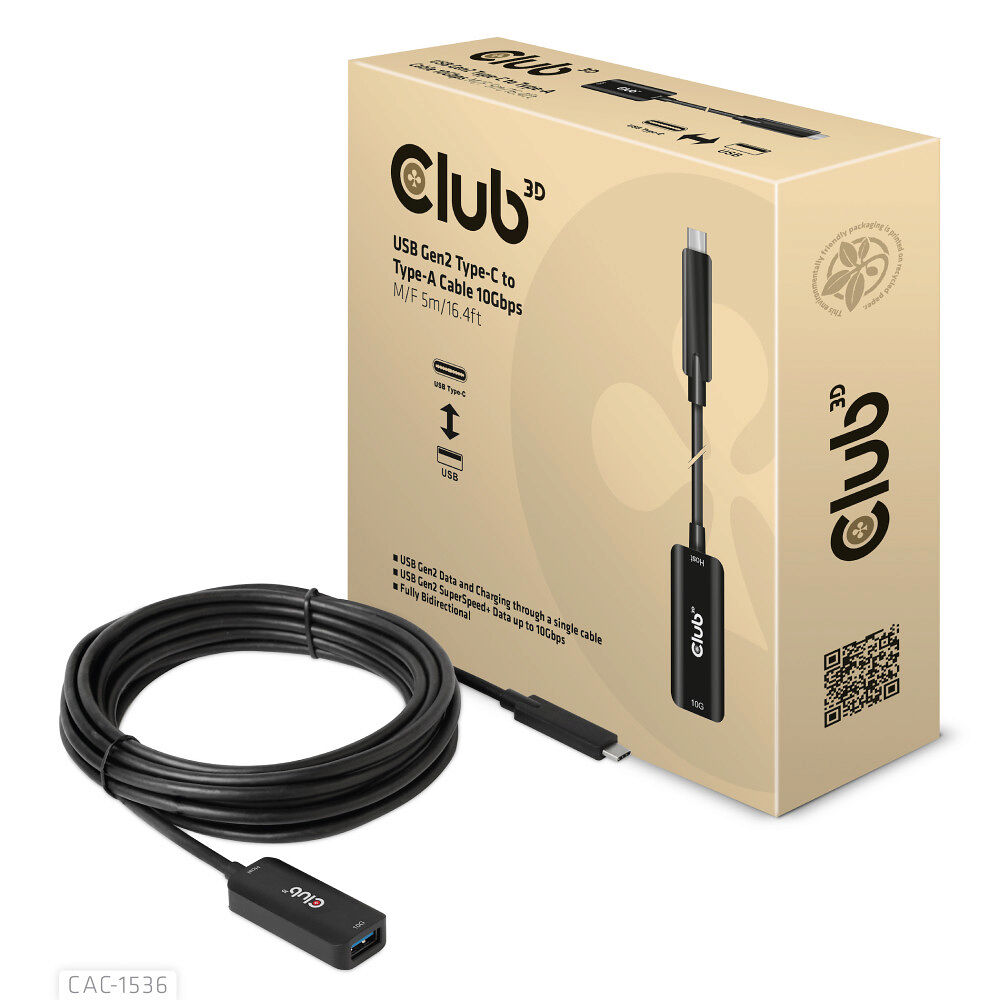 Club 3D Club 3D - USB typ C-förlängningskabel - 24 pin USB-C till USB typ A - 5 m
