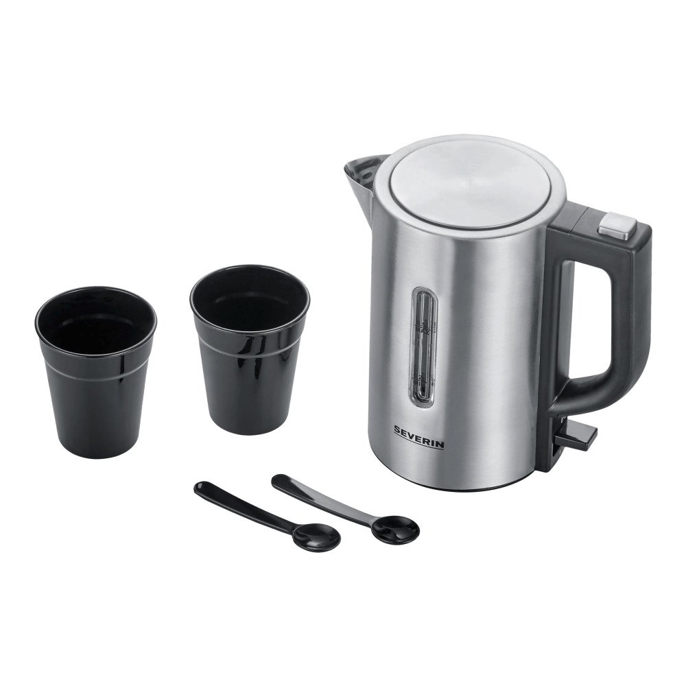Severin SEVERIN WK 3647 Mini Travel - vattenkokare - borstat stål/svart