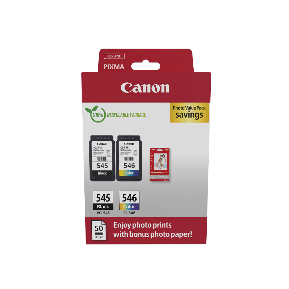 CANON Canon PG-545 / CL-546 Value Pack - 2-pack - svart, färg (cyan, magenta, gul) - original - bläckpatron/papperssats