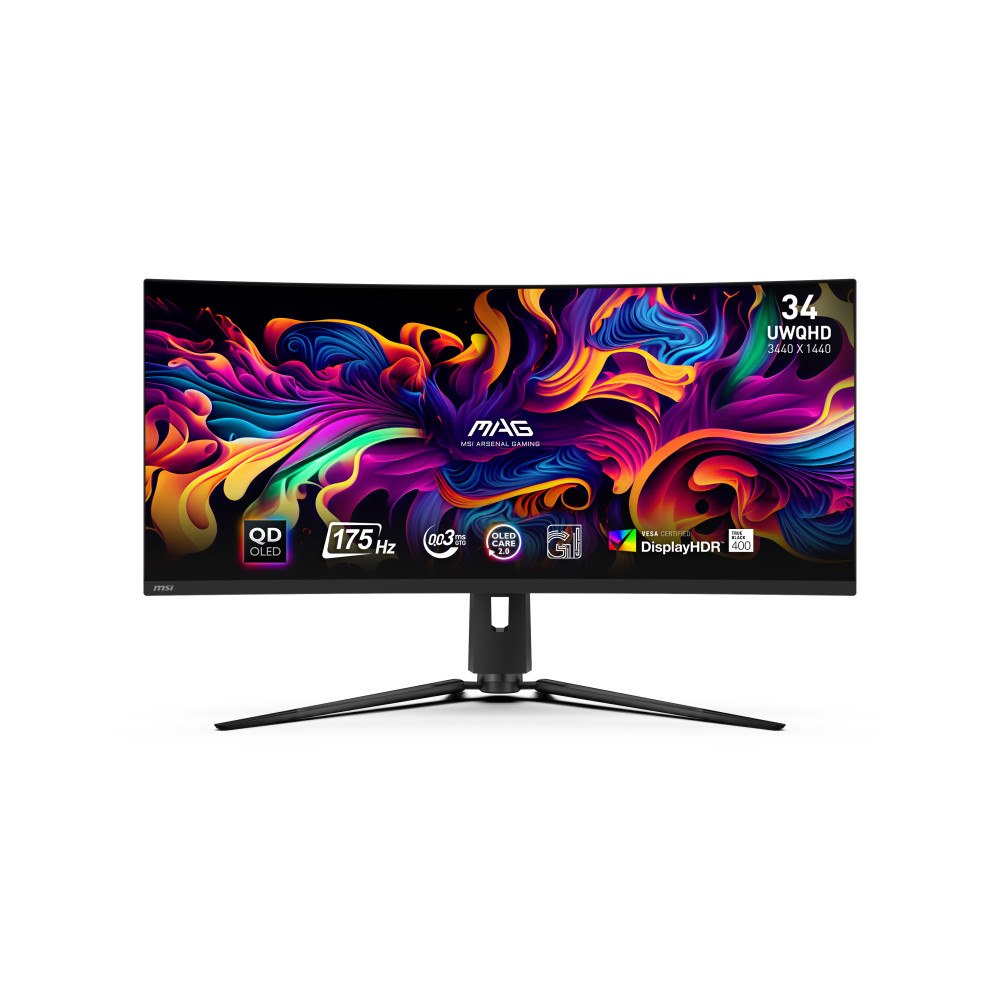 MSI MSI MAG 341CQP QD-OLED platta pc-skärmar 86,4 cm (34") 3440 x 1440 pixlar UltraWide Quad HD QDOLED Svart