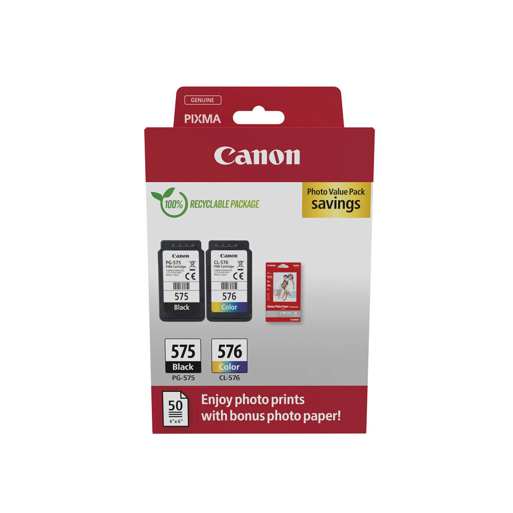 CANON Canon PG-575/CL-576 Photo Paper Value Pack - 2-pack - svart, färg (cyan, magenta, gul) - original - bläckpatron/papperss...