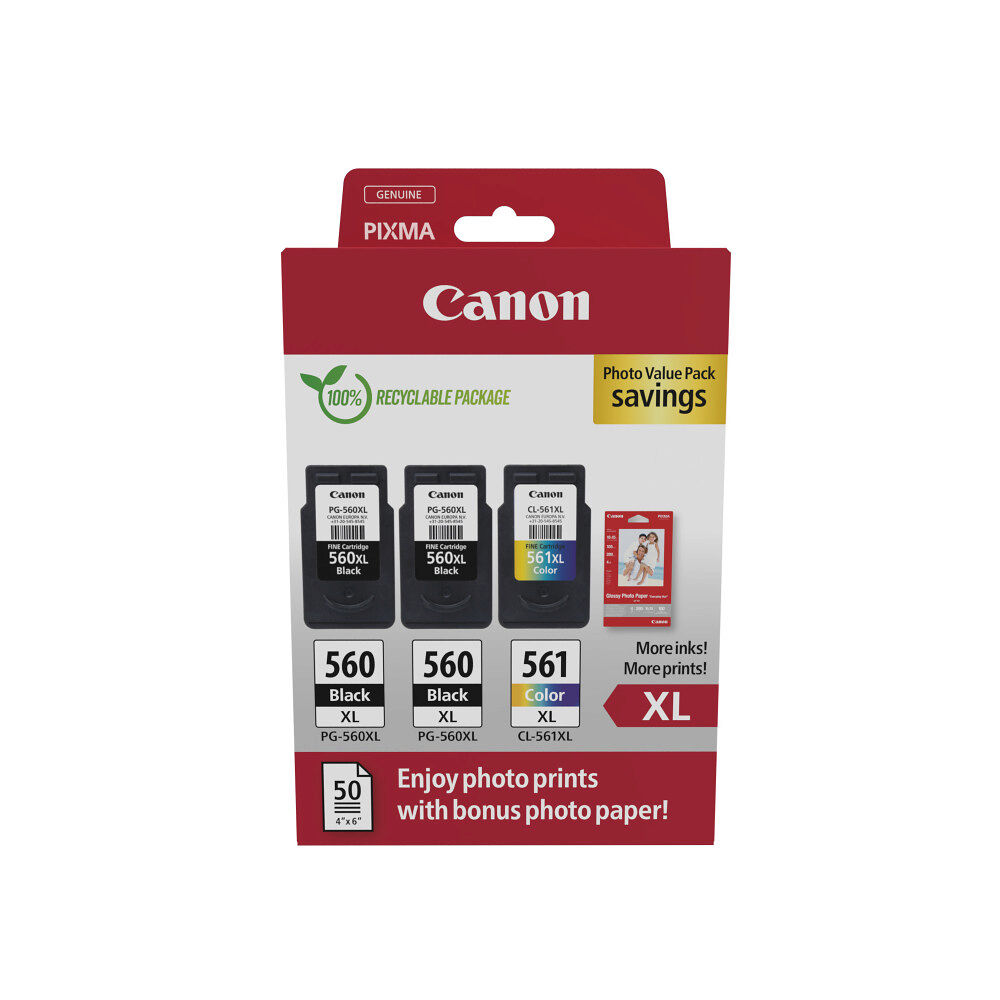 CANON Canon PG-560XL x2/CL-561XL Photo Value Pack - 3-pack - Lång livslängd - svart, färg (cyan, magenta, gul) - original - bl...