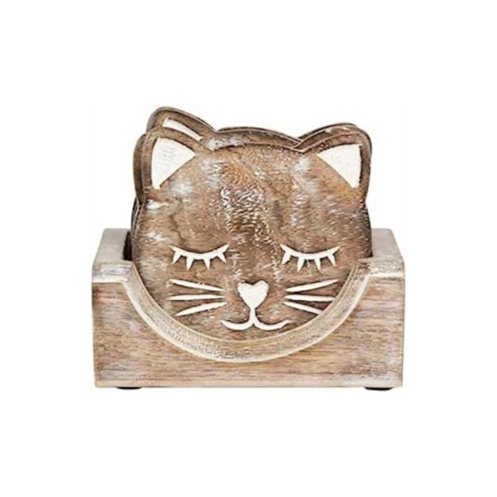 SASS & BELLE Sass & Belle Wooden Carved Cat Coaster - Set of 6