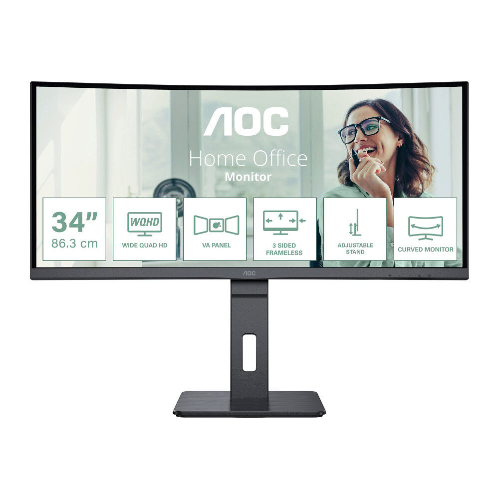 AOC AOC CU34P3CV platta pc-skärmar 86,4 cm (34") 3440 x 1440 pixlar UltraWide Quad HD LED Svart