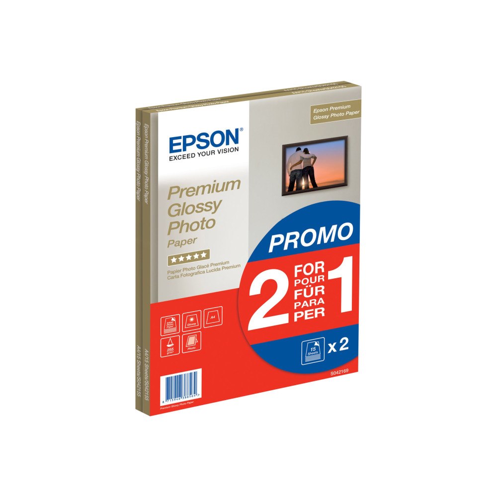 EPSON Epson Premium Glossy Photo Paper BOGOF - fotopapper - blank - 15 ark - A4 - 255 g/m² (paket om 2)