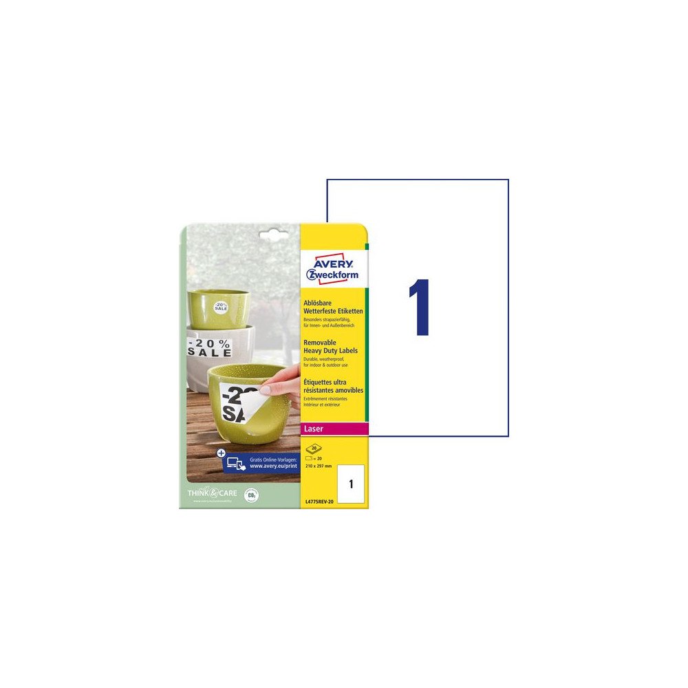 AVERY Etikett AVERY Slitst. 210x297mm 20/fp