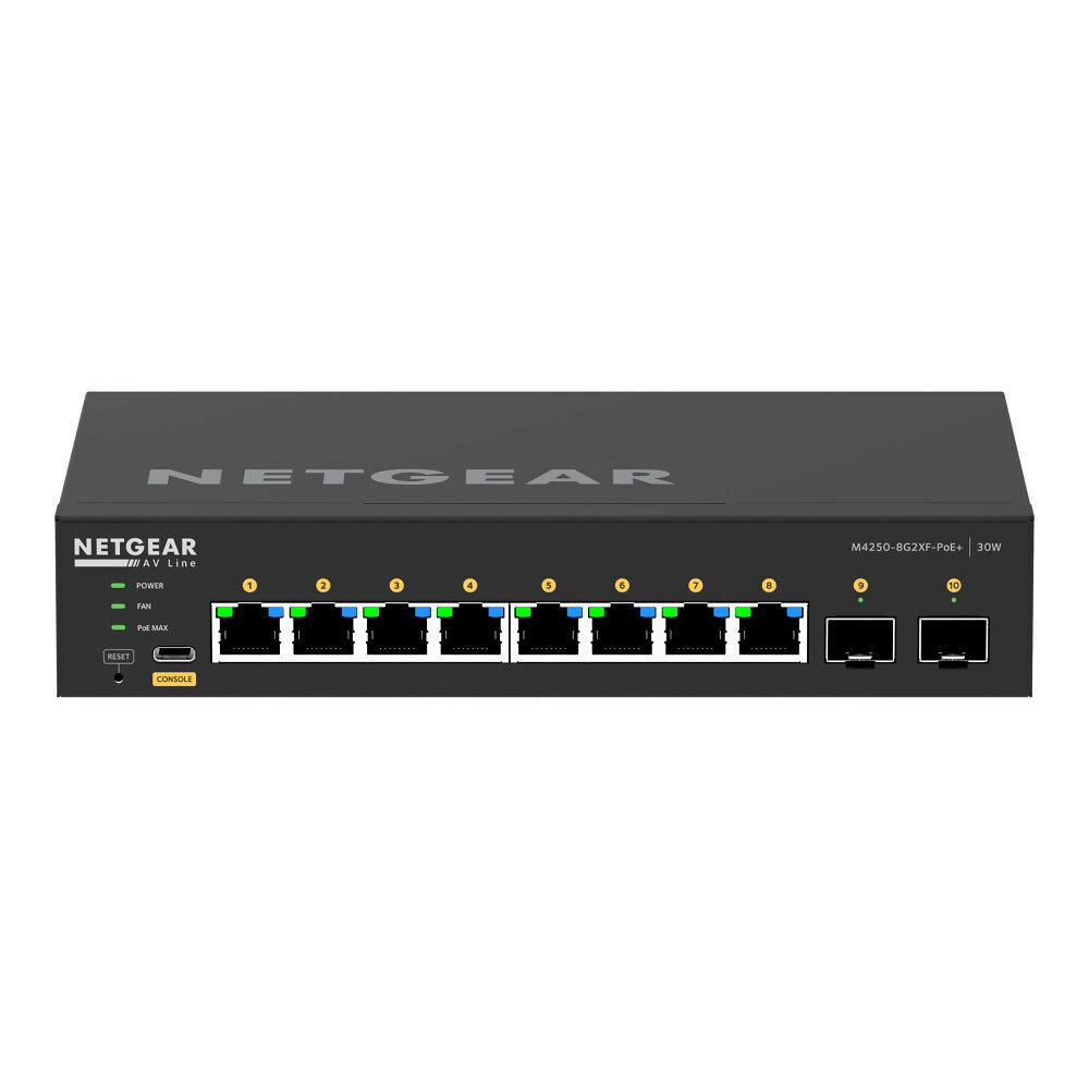 Netgear NETGEAR AV Line M4250-8G2XF-PoE+ - switch - 10 portar - Administrerad