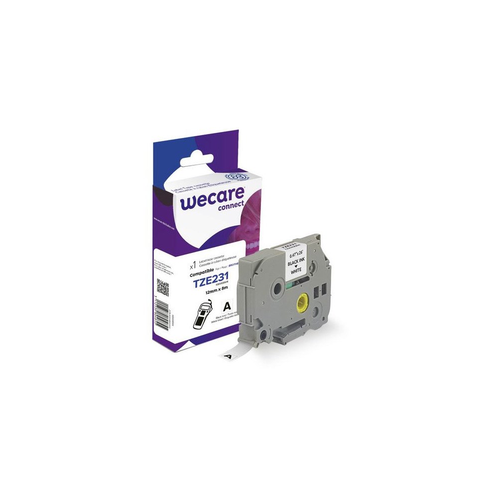 Wecare Tape WECARE 12mm TZe-231 svart på vit