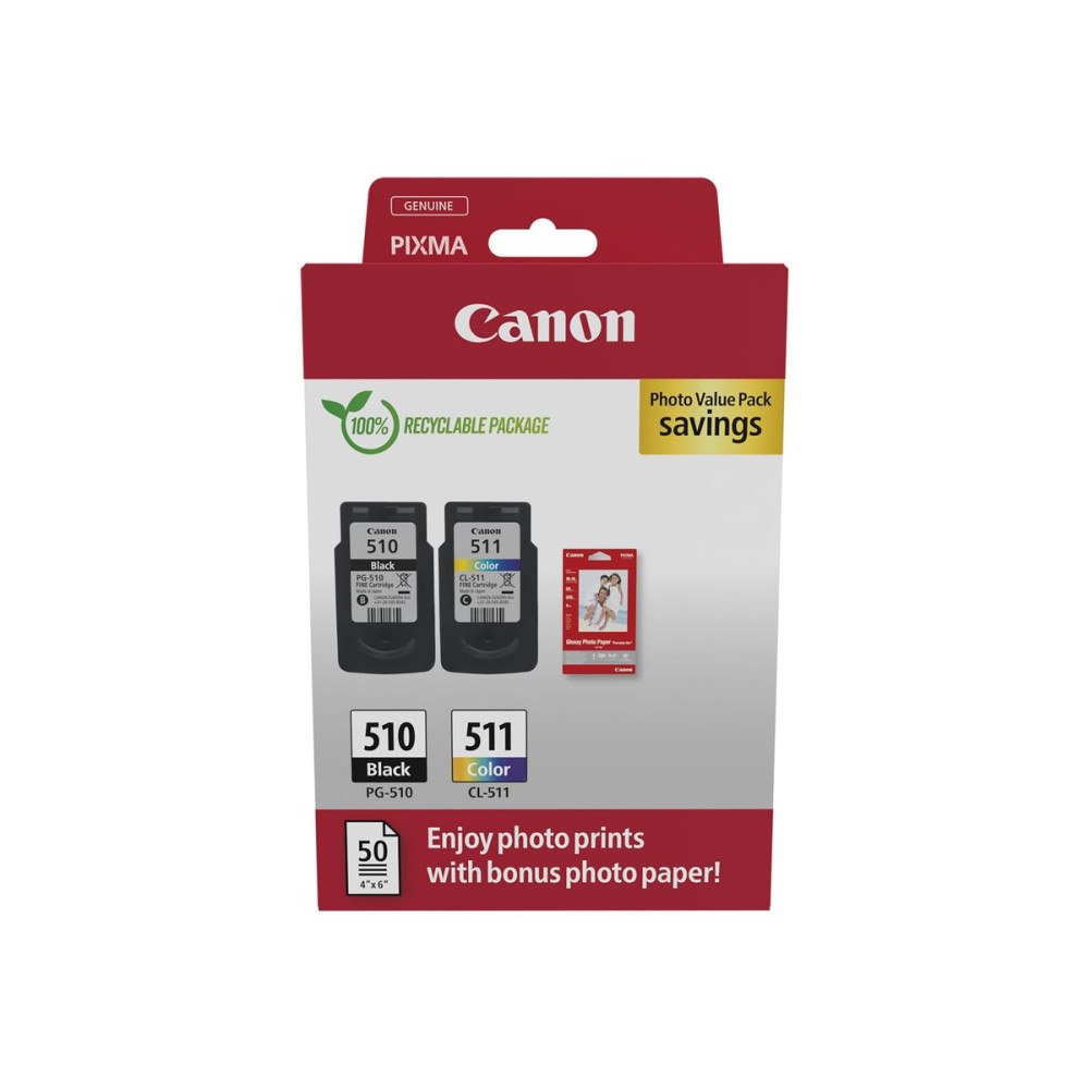 CANON Canon PG-510/CL-511 Photo Paper Value Pack - 2-pack - svart, färg (cyan, magenta, gul) - original - bläckpatron/papperss...