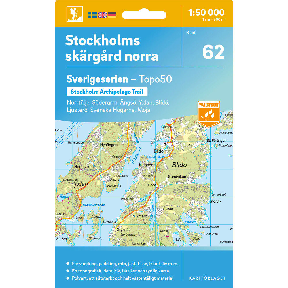Kartförlaget 62 Stockholms Skärgård norra Sverigeserien Topo50