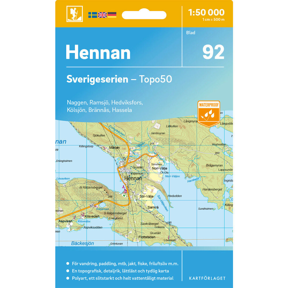 Kartförlaget 92 Hennan Sverigeserien Topo50