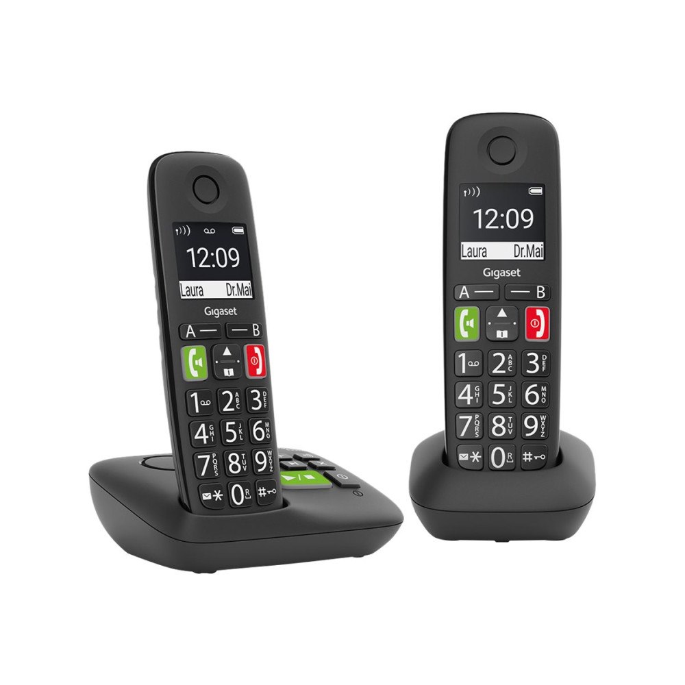 Gigaset Communications Gigaset E290A Duo - trådlös telefon - svarssysten med nummerpresentation + 1 extra handuppsättning