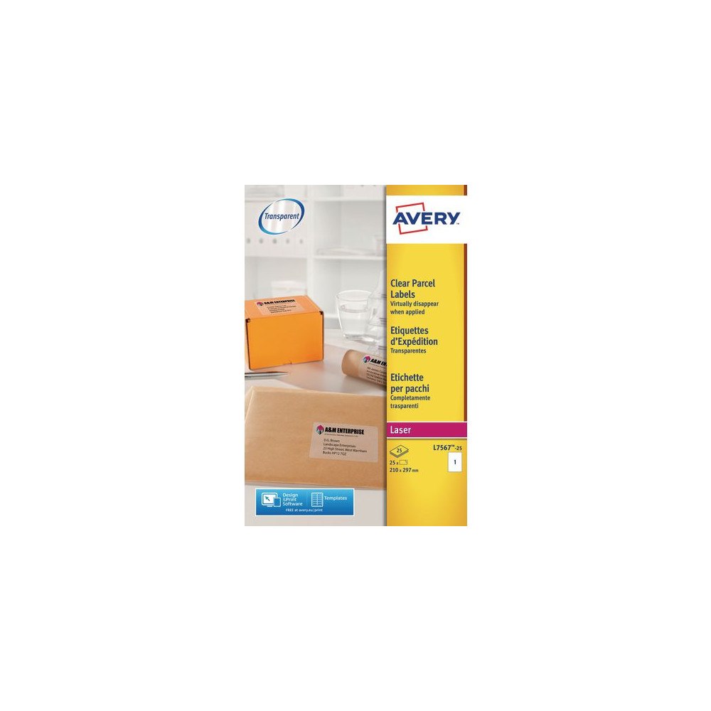 AVERY Etikett AVERY transp 210x297mm 25/fp