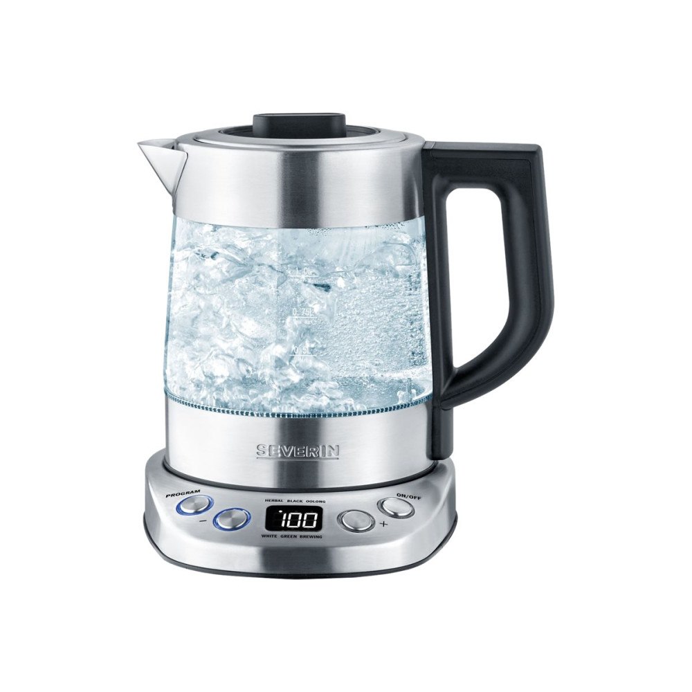 Severin SEVERIN WK 3473 Deluxe Mini - tebryggare/kittel - glass/brushed stainless steel/black