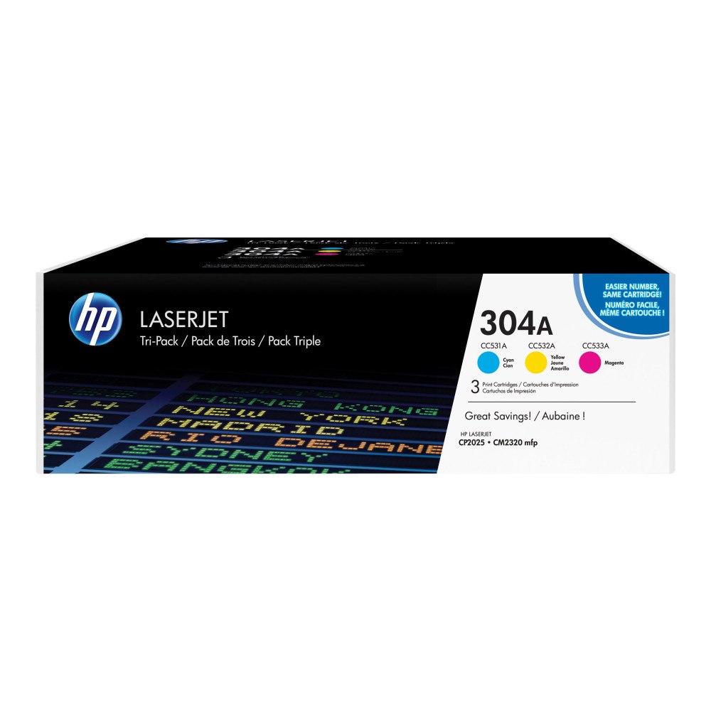 Hewlett-Packard HP 304A - 3-pack - gul, cyan, magenta - original - LaserJet - tonerkassett (CF372AM)