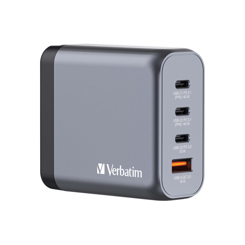 VERBATIM Verbatim strömadapter - GaN - 3 x USB-C, USB - 140 Watt