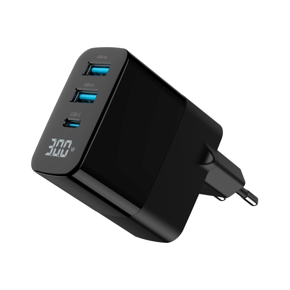 Gembird Gembird strömadapter - GaN, LCD - 2 x 9-stifts USB typ A, 24 pin USB-C - 30 Watt