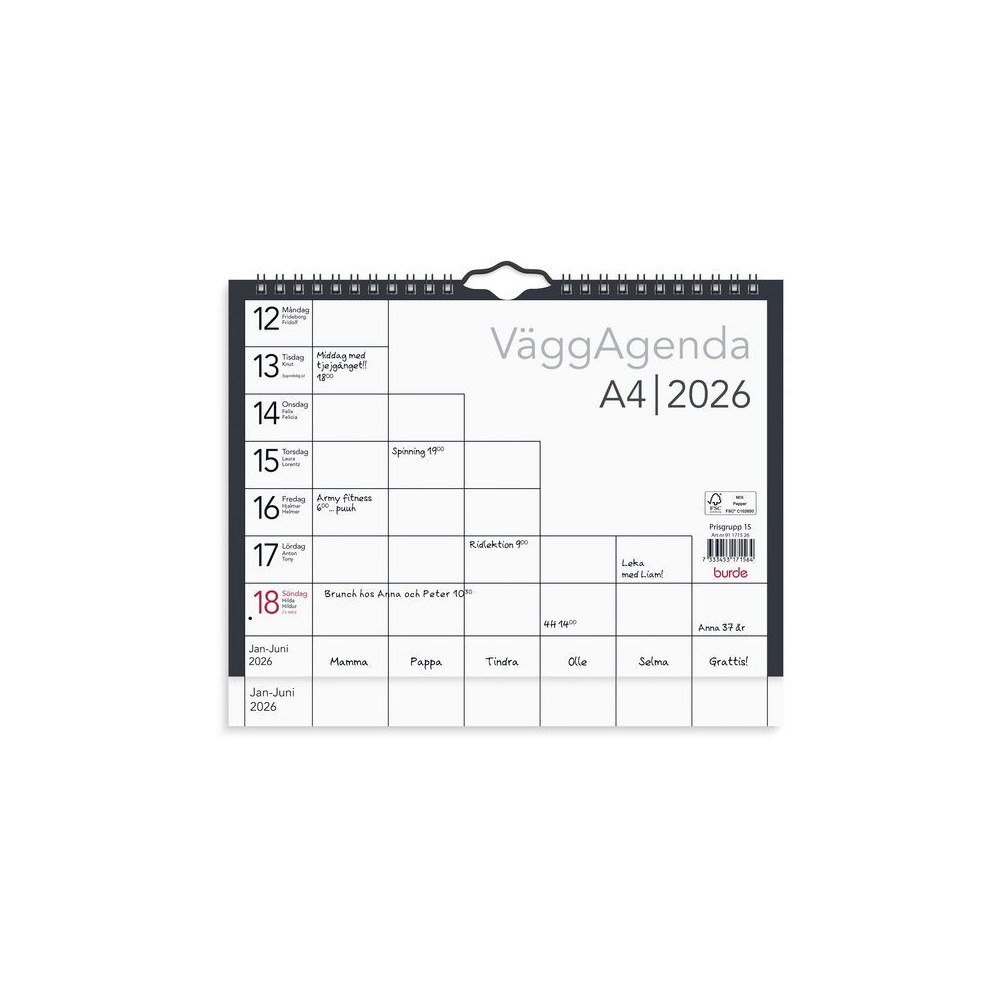 Burde Väggkalender Väggagenda A4 2026