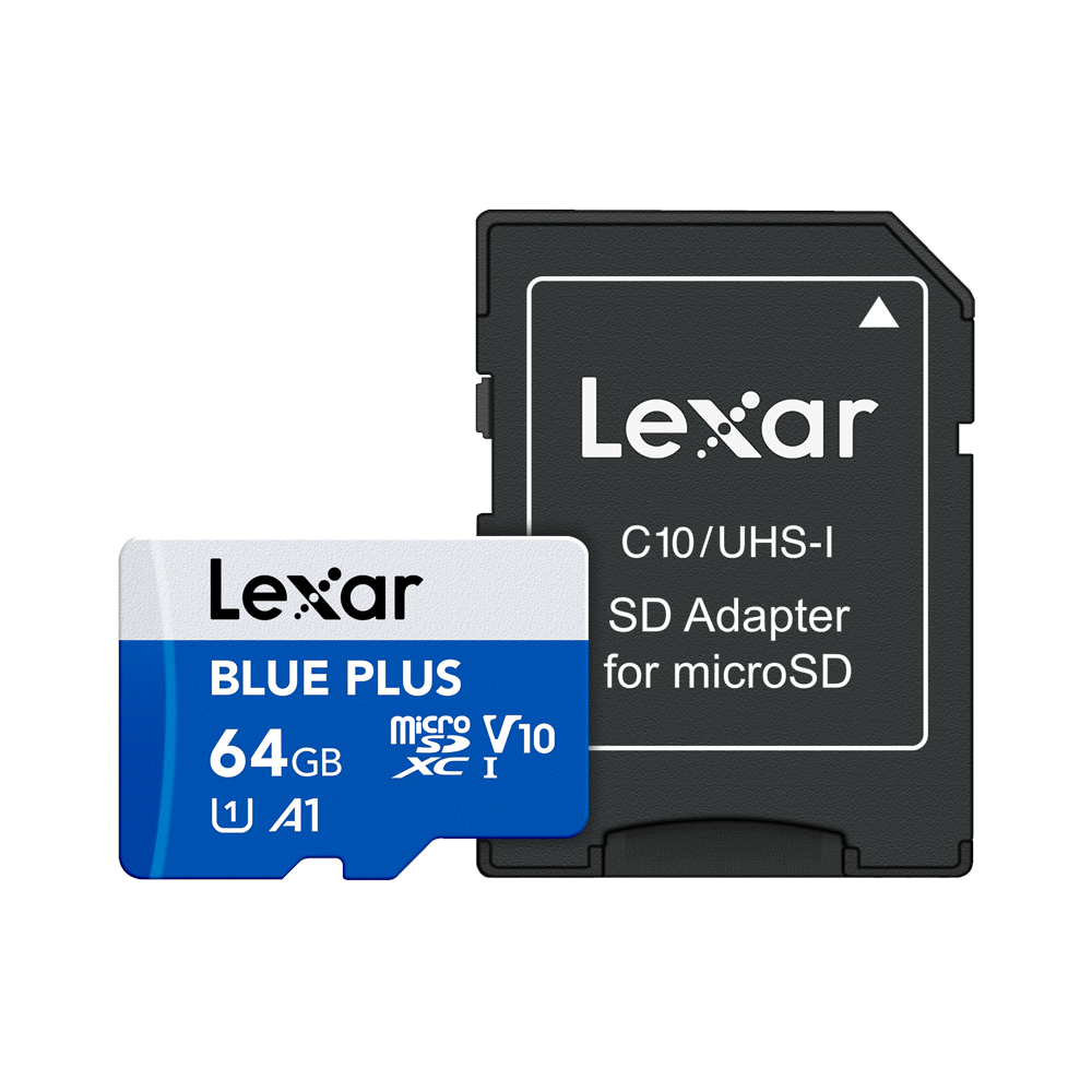 LEXAR Lexar microSDHC Blue Plus UHS-I with SD adapter, up to 100MB/s read  C10/A1/U3 (V30) 64GB